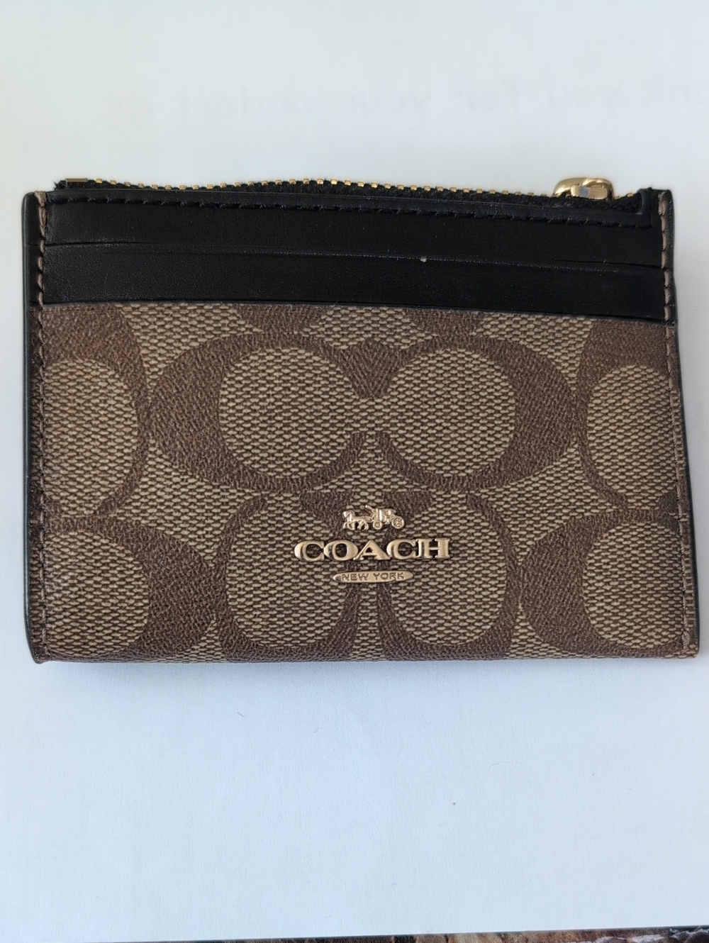 Coach Brown and Black Signature Card Case with Gold Logo